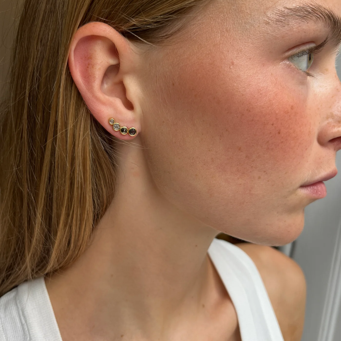 Crescent earrings with rose-cut diamonds
