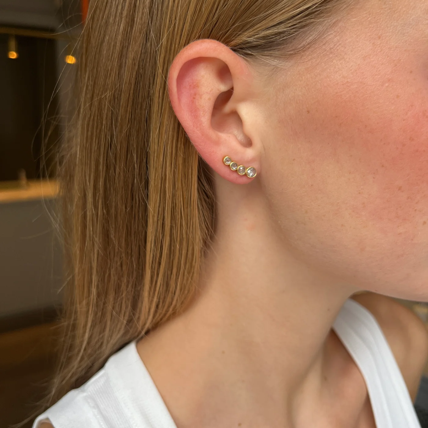 Crescent earrings with rose-cut diamonds