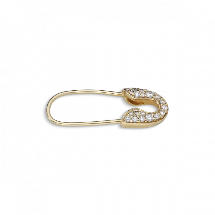 Safety pin earring in 14 kt gold with 21 x 0.007 ct brilliant-cut diamonds