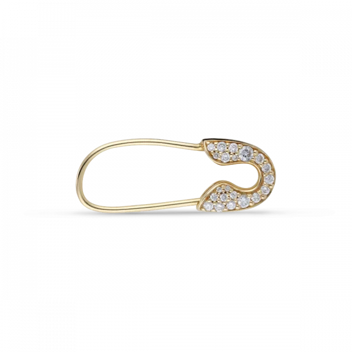 Safety pin earring in 14 kt gold with 21 x 0.007 ct brilliant-cut diamonds