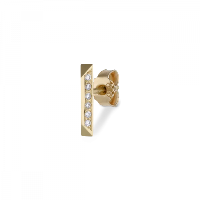 Bar stud earring in 14 karat gold with a brilliant-cut diamond
