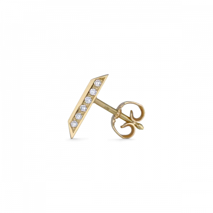 Bar stud earring in 14 karat gold with a brilliant-cut diamond