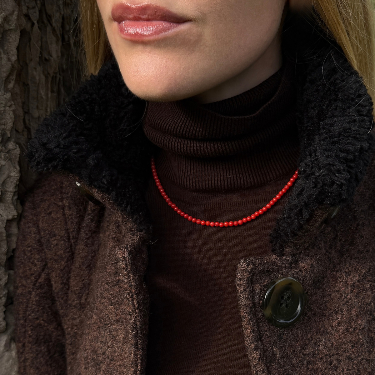 Bead necklace Coral - Silver